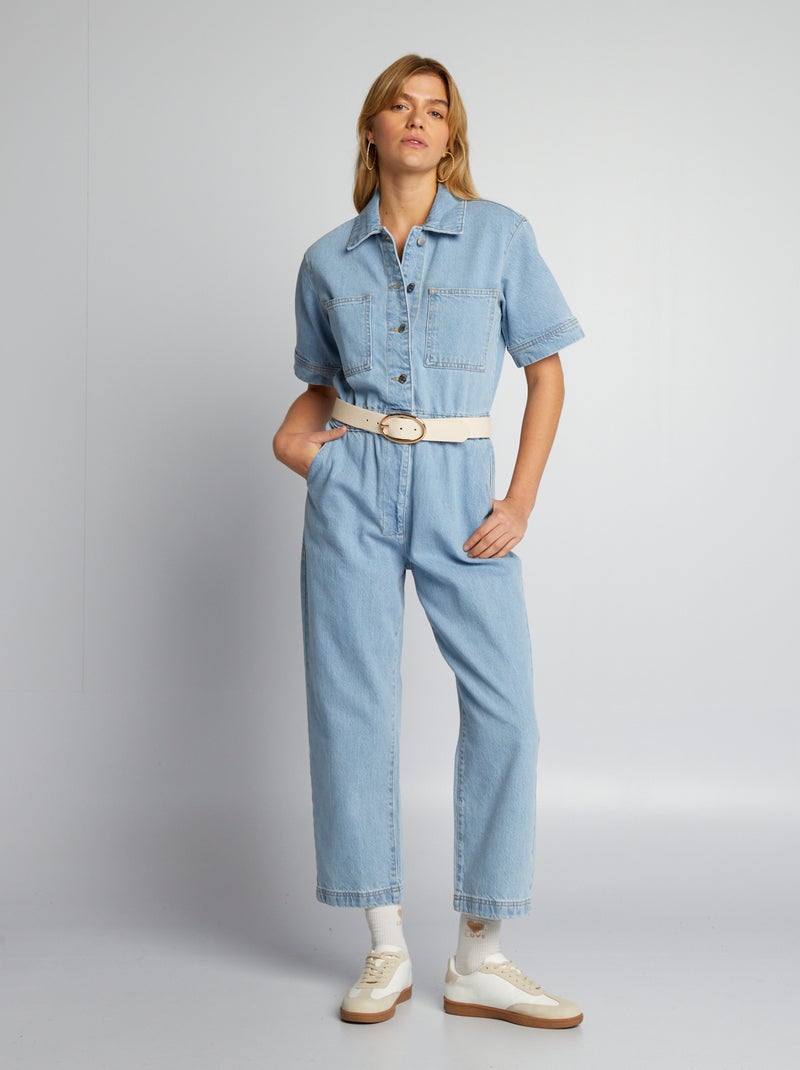 Tuta in jeans a maniche corte BLU - Kiabi