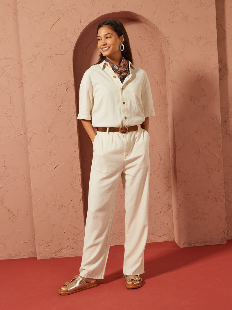 Camicia a maniche corte in misto lino - Verde - Uomo