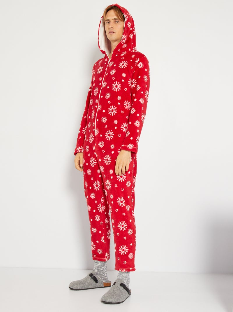 Tuta in pile con cappuccio rosso - Kiabi