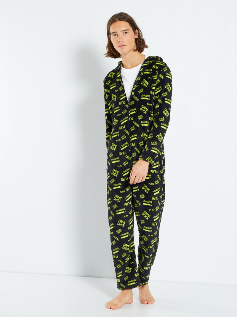 Tuta in pile 'game over' nero/verde - Kiabi