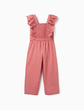 Tuta in popeline con rouches e ricamo inglese