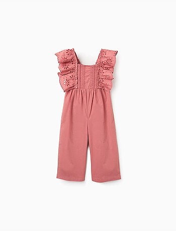 Tuta in popeline con volant e ricamo inglese