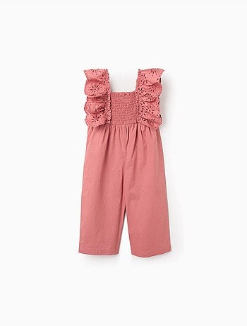 Tuta in popeline con volant e ricamo inglese