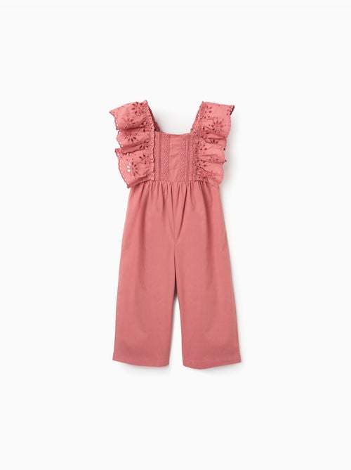Tuta in popeline con volant e ricamo inglese - Kiabi