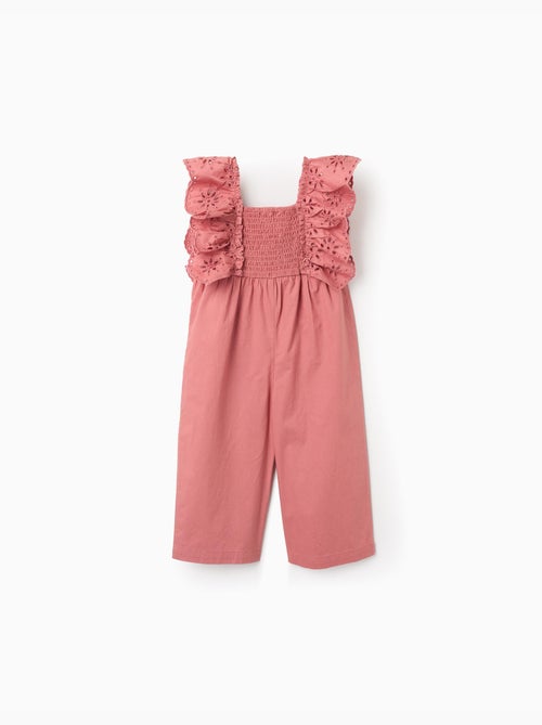Tuta in popeline con volant e ricamo inglese - Kiabi