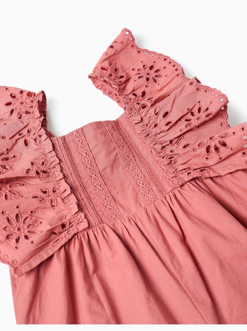 Tuta in popeline con volant e ricamo inglese - Kiabi