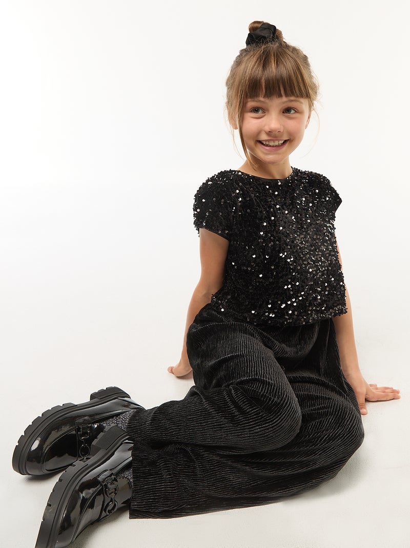 Tuta in velluto con paillettes Nero - Kiabi