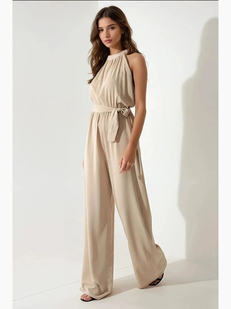 Tuta intera a gamba larga con scollo all’americana hiccup Beige argilla - Kiabi
