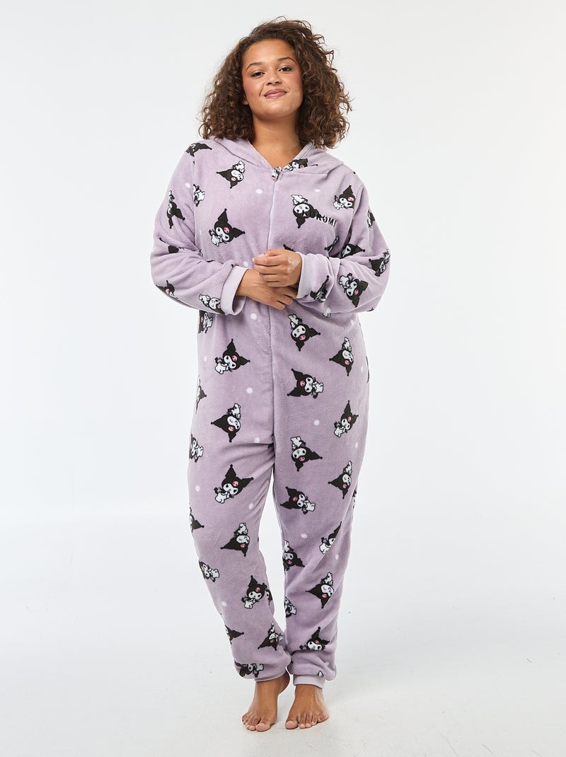 Tuta intera in pile con cappuccio 'Hello Kitty' 'Kuromi' Viola