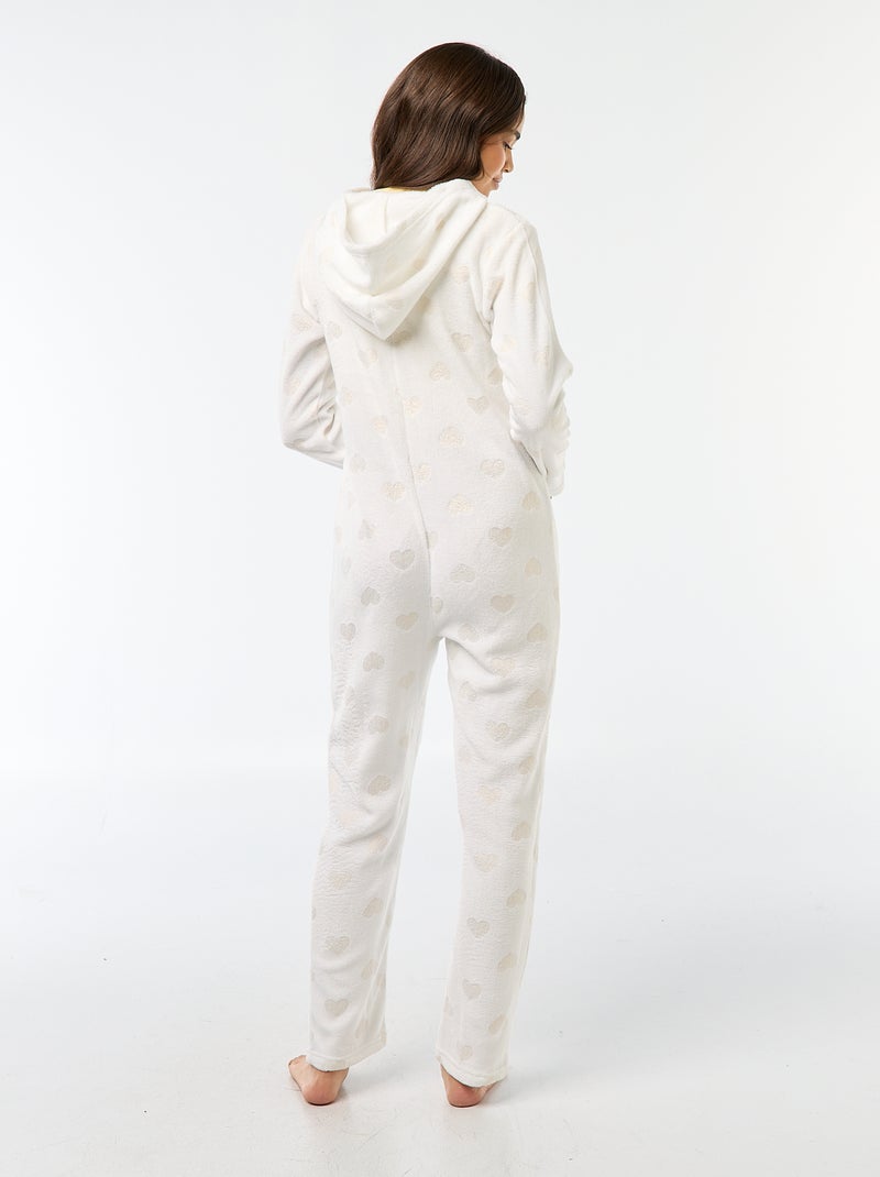 Tuta intera lunga in pile con motivo a cuore Bianco - Kiabi