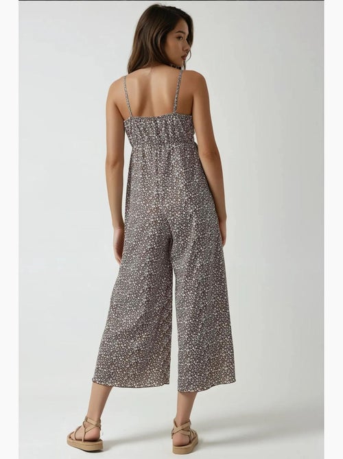 Tuta jumpsuit in maglia floreale a gamba larga con scollo a v hiccup - Kiabi