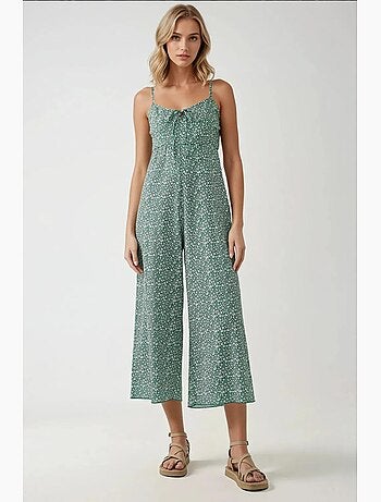 Tuta jumpsuit in maglia floreale a gamba larga con scollo a v hiccup