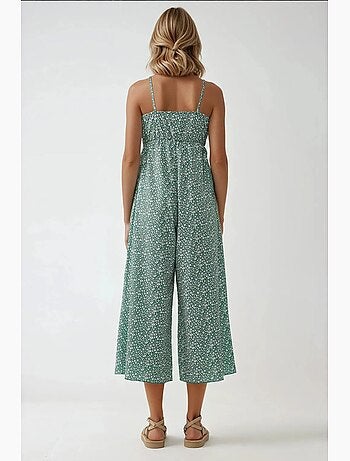 Tuta jumpsuit in maglia floreale a gamba larga con scollo a v hiccup