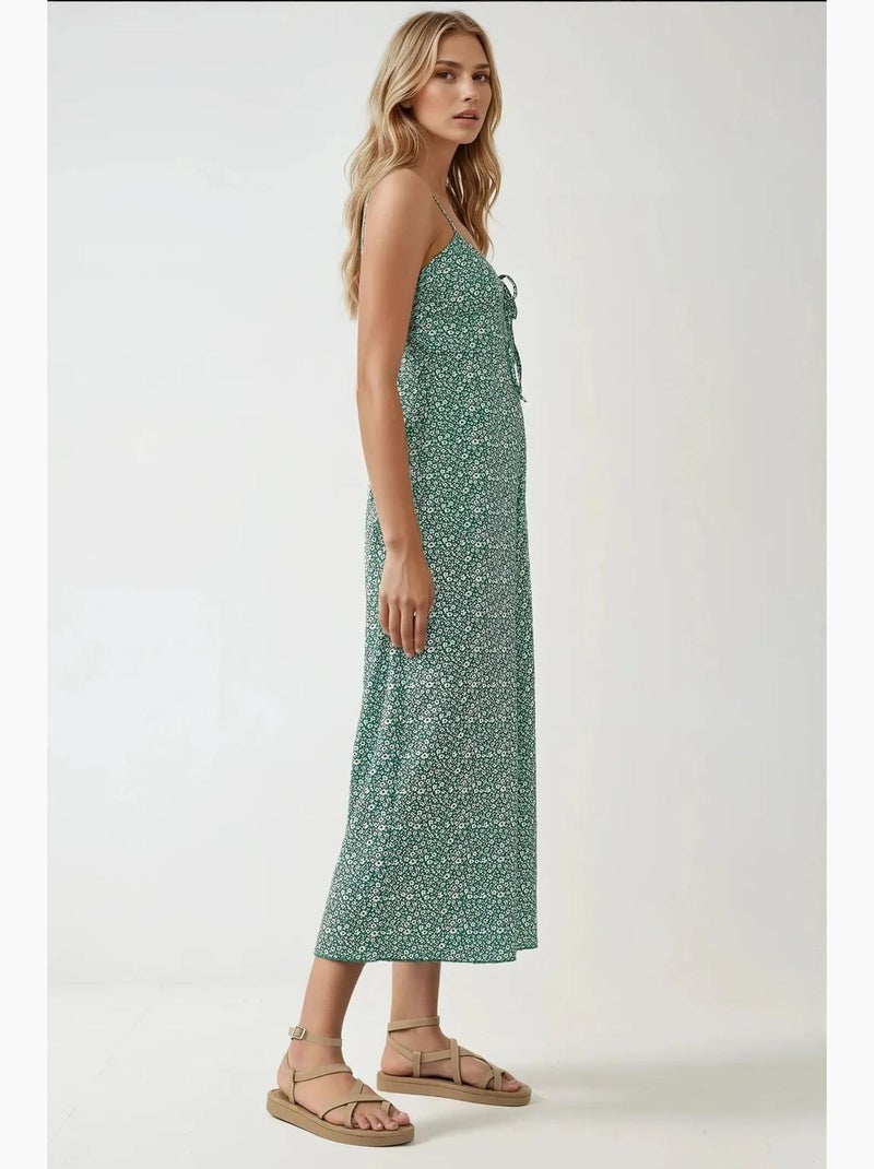 Tuta jumpsuit in maglia floreale a gamba larga con scollo a v hiccup Verde menta - Kiabi