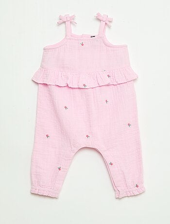 Tuta lunga con bretelle in popeline di cotone