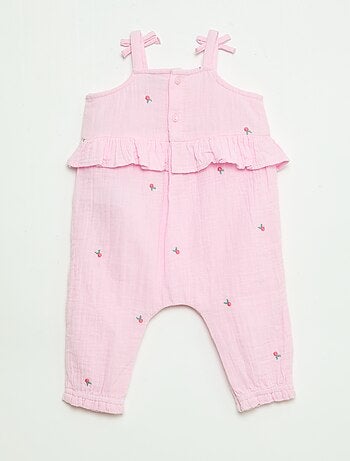 Tuta lunga con bretelle in popeline di cotone