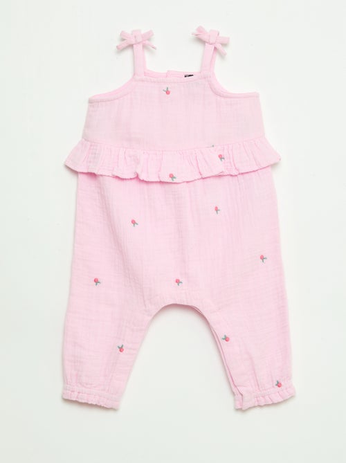 Tuta lunga con bretelle in popeline di cotone - Kiabi