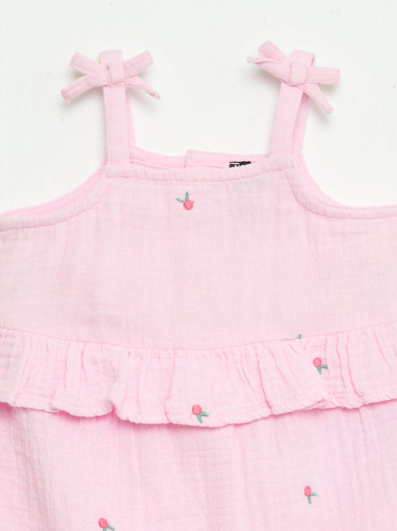 Tuta lunga con bretelle in popeline di cotone Rosa - Kiabi