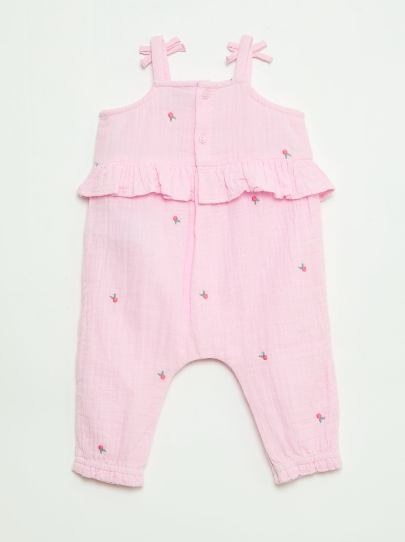 Tuta lunga con bretelle in popeline di cotone Rosa - Kiabi