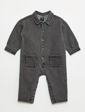 Tuta lunga in denim con apertura abbottonata