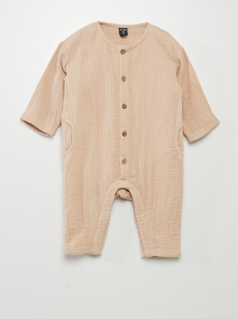 Tuta lunga in garza di cotone BEIGE - Kiabi