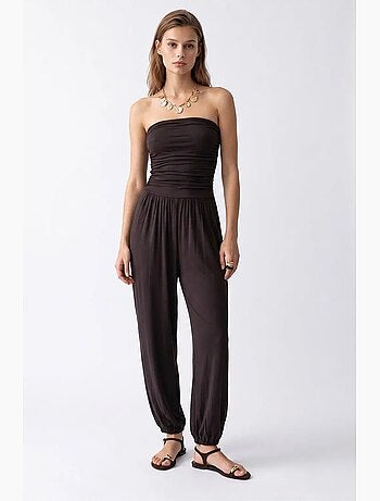 Tuta lunga in maglia con arricciatura e scollo senza spalline mixray