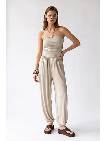 Tuta lunga in maglia con arricciatura e scollo senza spalline mixray