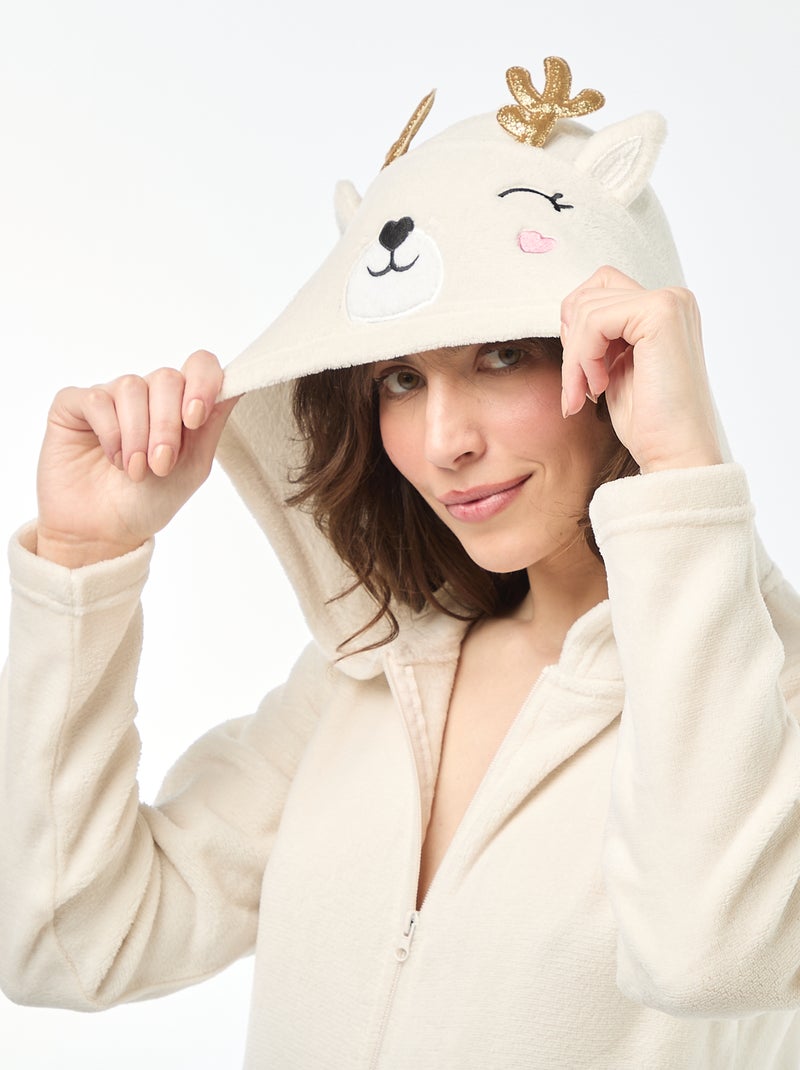 Tuta lunga in pile con motivo cerbiatto Beige - Kiabi