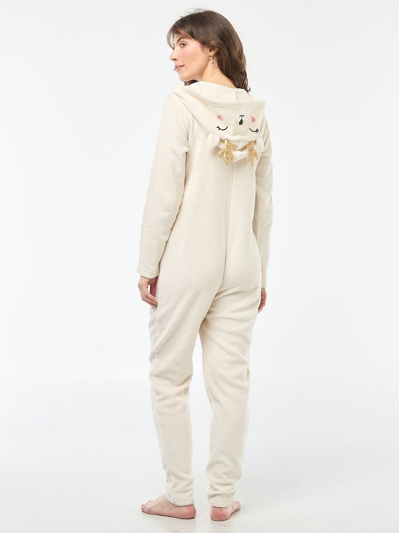 Tuta lunga in pile con motivo cerbiatto Beige - Kiabi