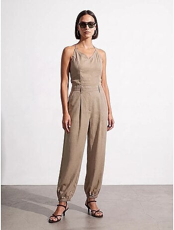 Tuta lunga in tencel con scollo halter dilvin
