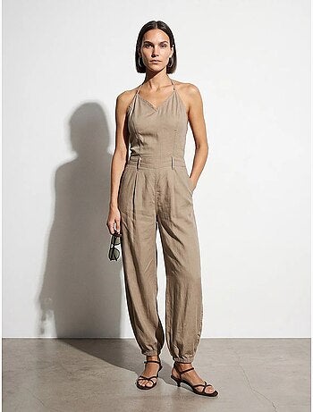 Tuta lunga in tencel con scollo halter dilvin