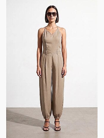 Tuta lunga in tencel con scollo halter dilvin