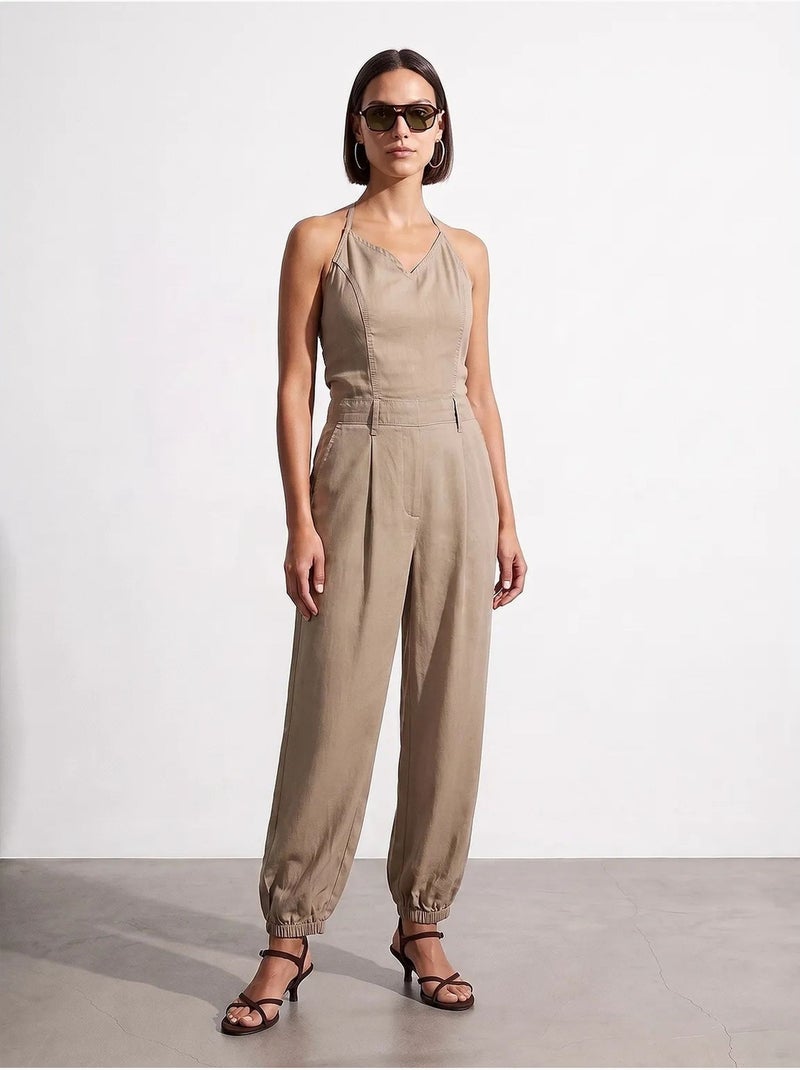 Tuta lunga in tencel con scollo halter dilvin Beige argilla - Kiabi