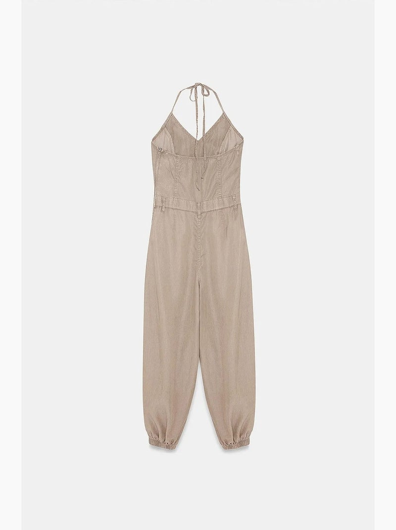 Tuta lunga in tencel con scollo halter dilvin Beige argilla - Kiabi