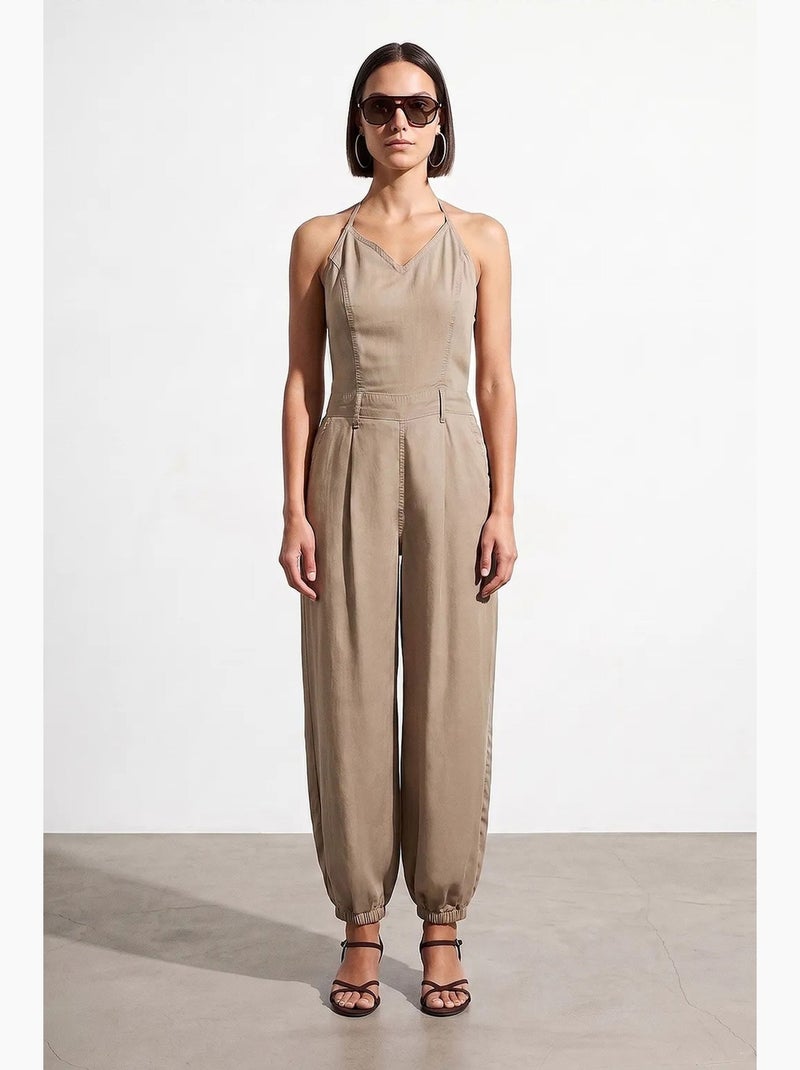 Tuta lunga in tencel con scollo halter dilvin Beige argilla - Kiabi