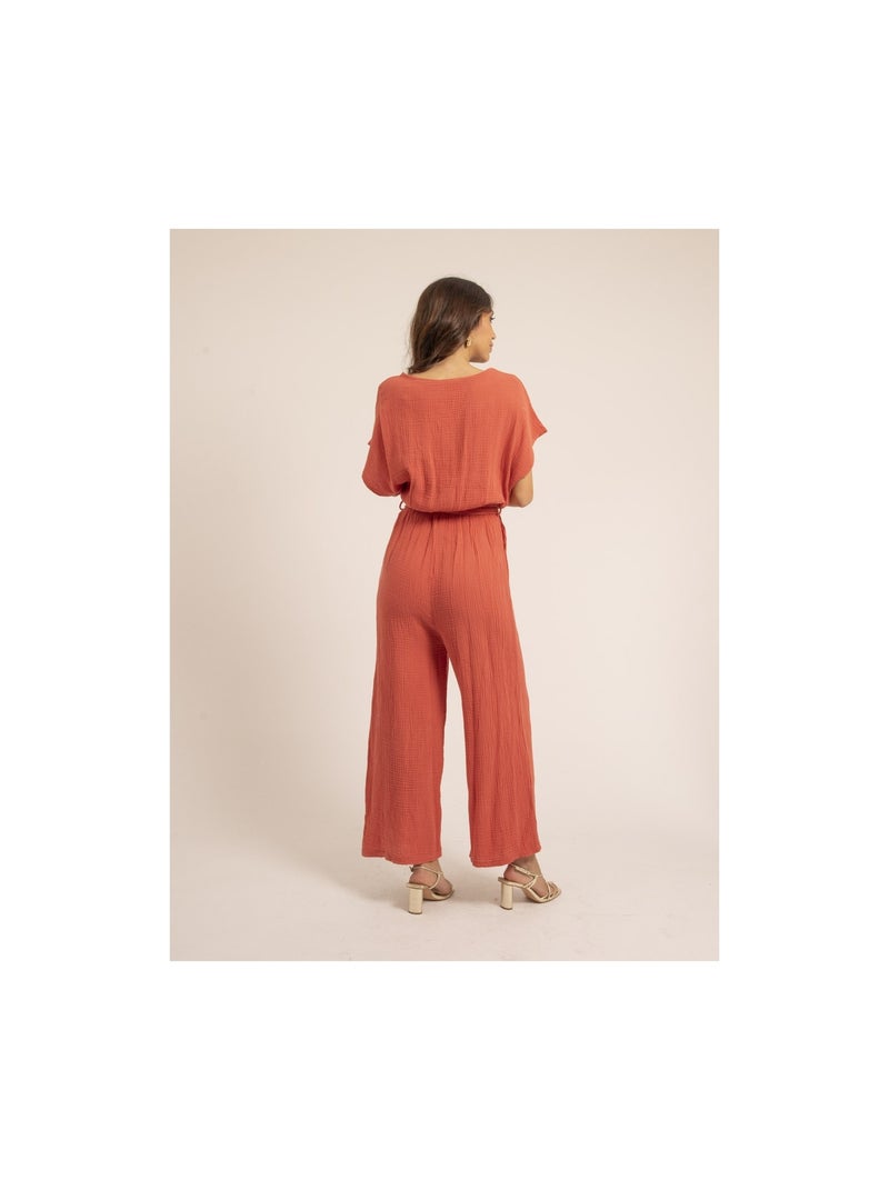 Tuta pantalone gaze de coton EROLIE Arancione corallo - Kiabi