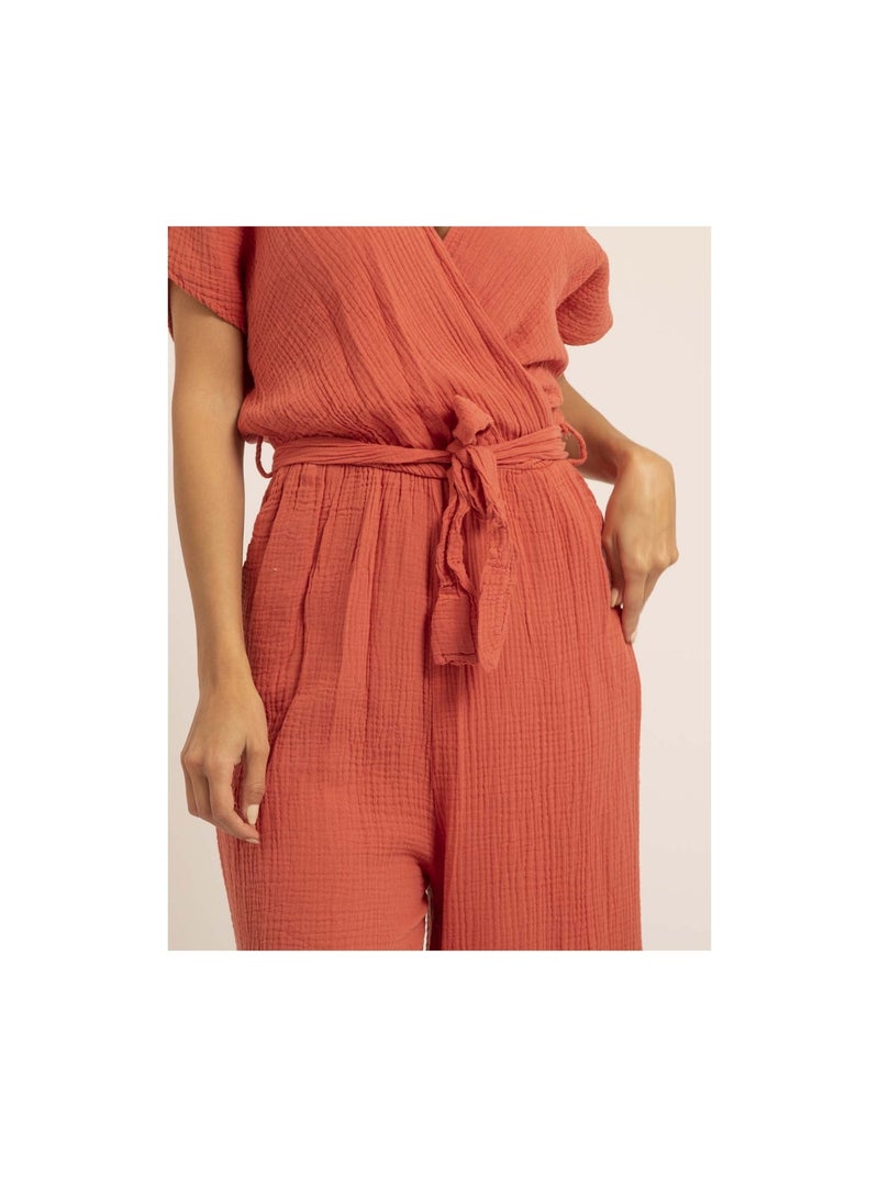 Tuta pantalone gaze de coton EROLIE Arancione corallo - Kiabi
