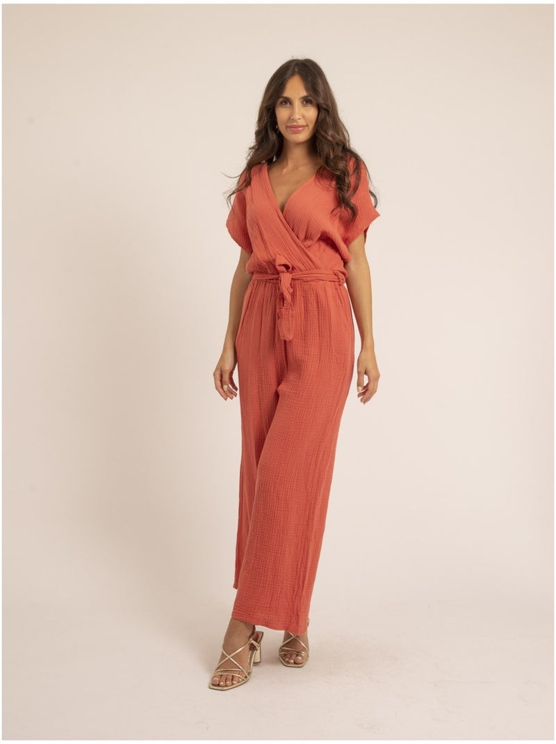 Tuta pantalone gaze de coton EROLIE Arancione corallo - Kiabi