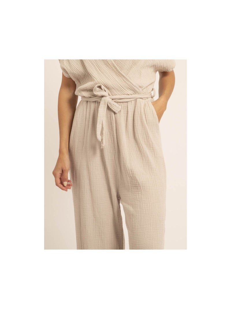 Tuta pantalone gaze de coton EROLIE Beige - Kiabi