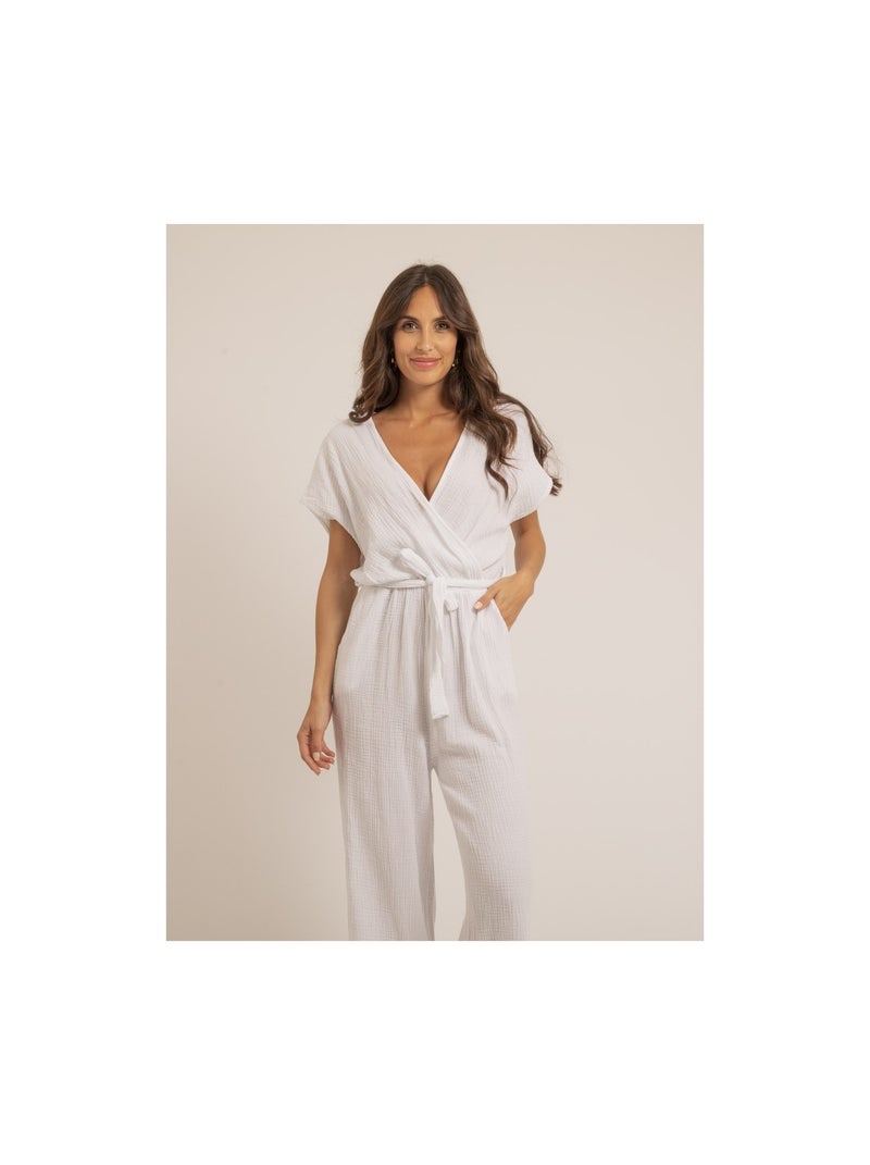Tuta pantalone gaze de coton EROLIE Bianco - Kiabi