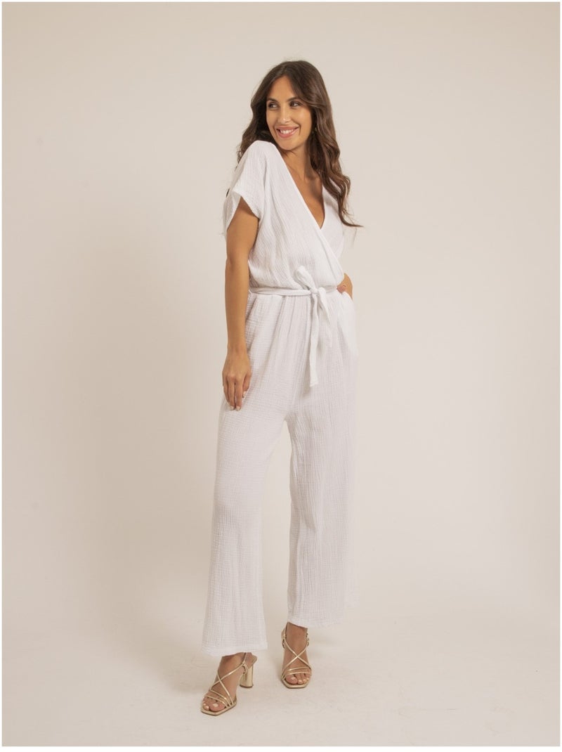 Tuta pantalone gaze de coton EROLIE Bianco - Kiabi