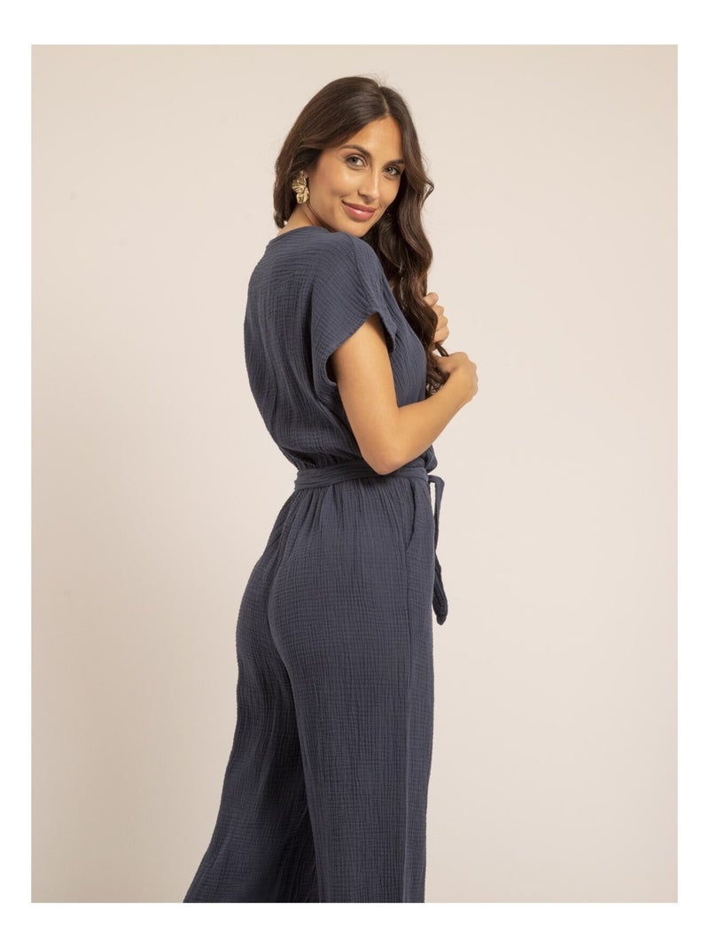 Tuta pantalone gaze de coton EROLIE Blu marino - Kiabi