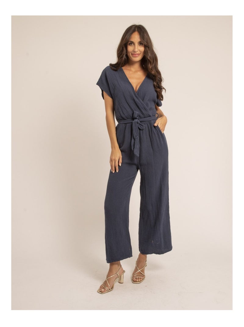 Tuta pantalone gaze de coton EROLIE Blu marino - Kiabi