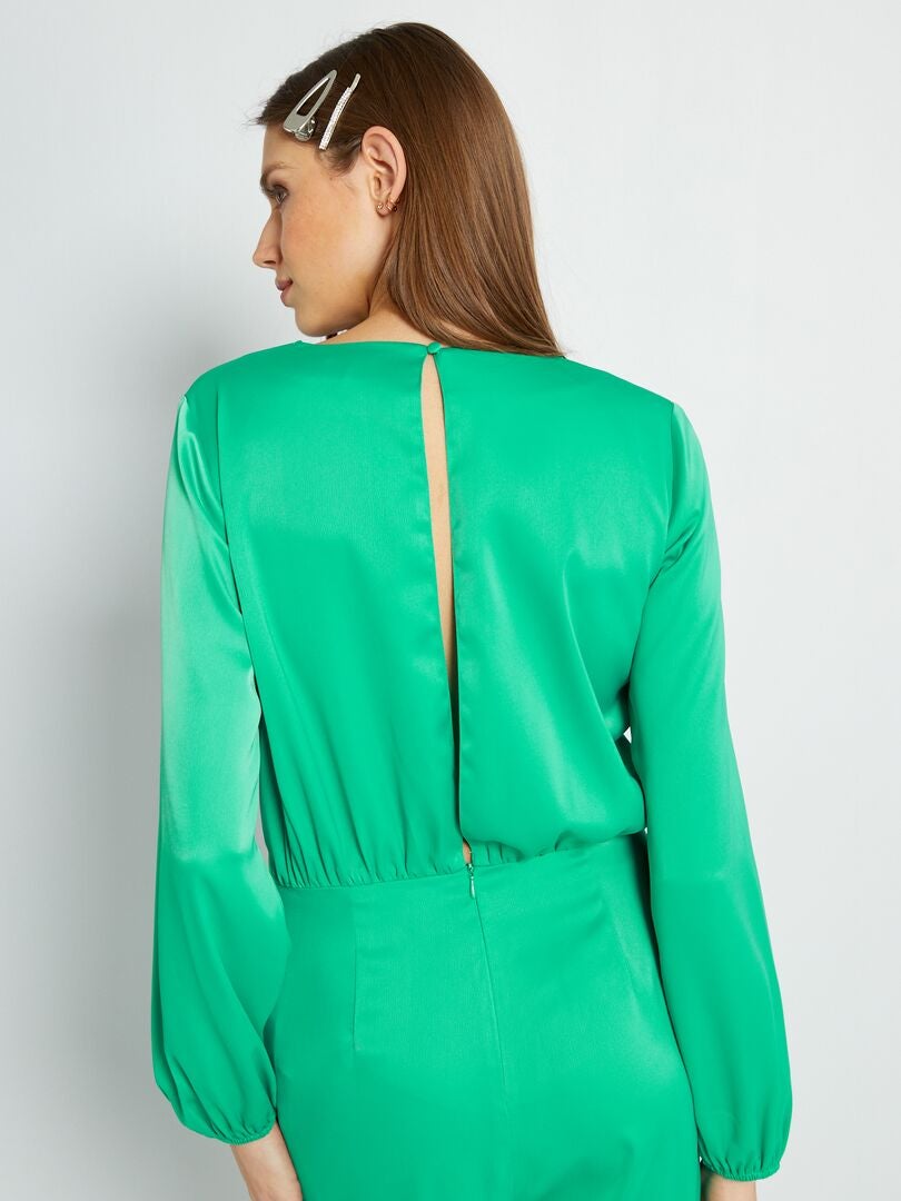 Tuta satinata con cintura Verde - Kiabi