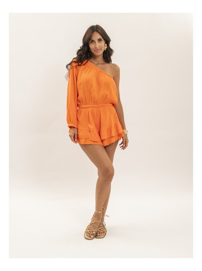 Tuta-short in garza di cotone XITONIA Arancione - Kiabi