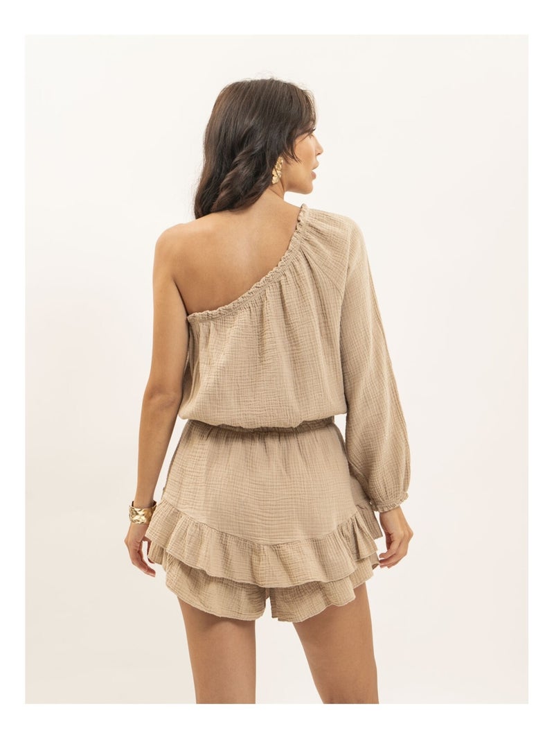 Tuta-short in garza di cotone XITONIA Beige - Kiabi
