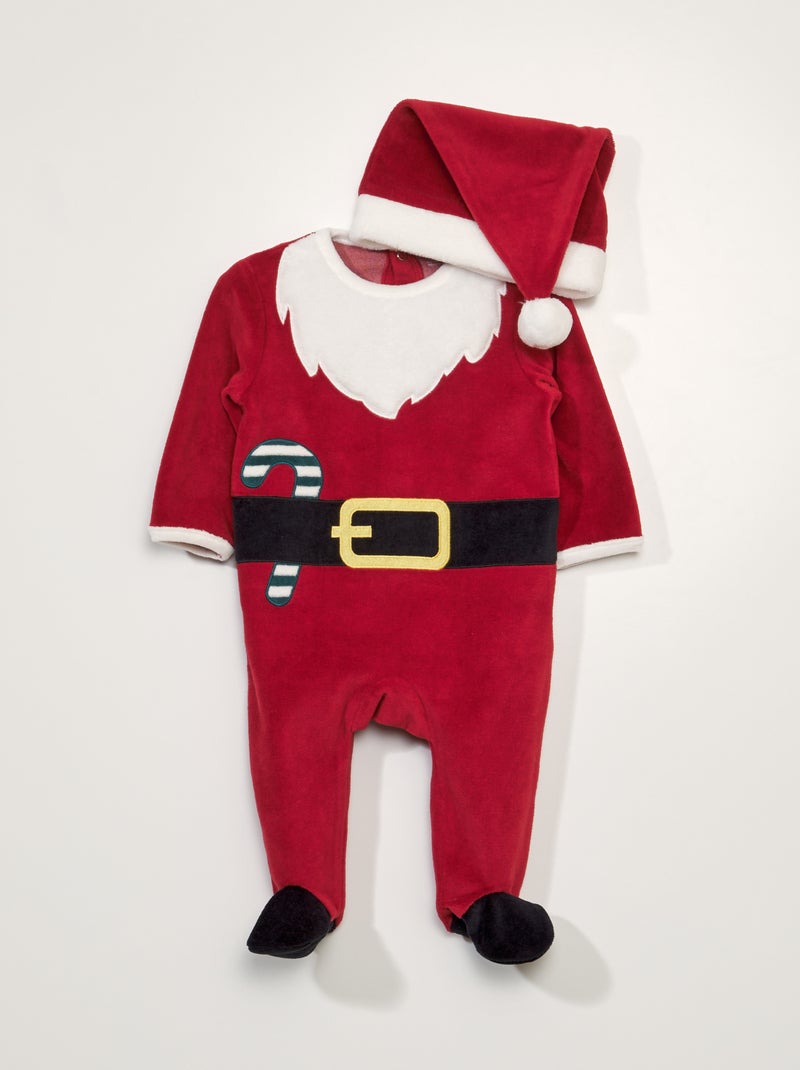 Tutina Babbo Natale + cuffia in velluto Rosso/Babbo Natale - Kiabi