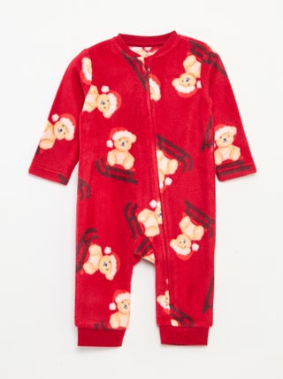 Tutina calda natalizia in pile con stampa all-over