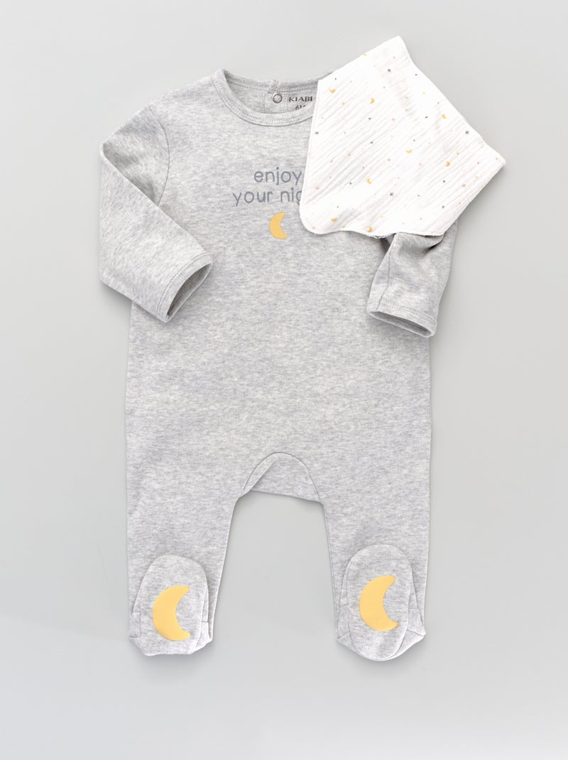 Tutina con piedini + bavaglino GRIGIO - Kiabi