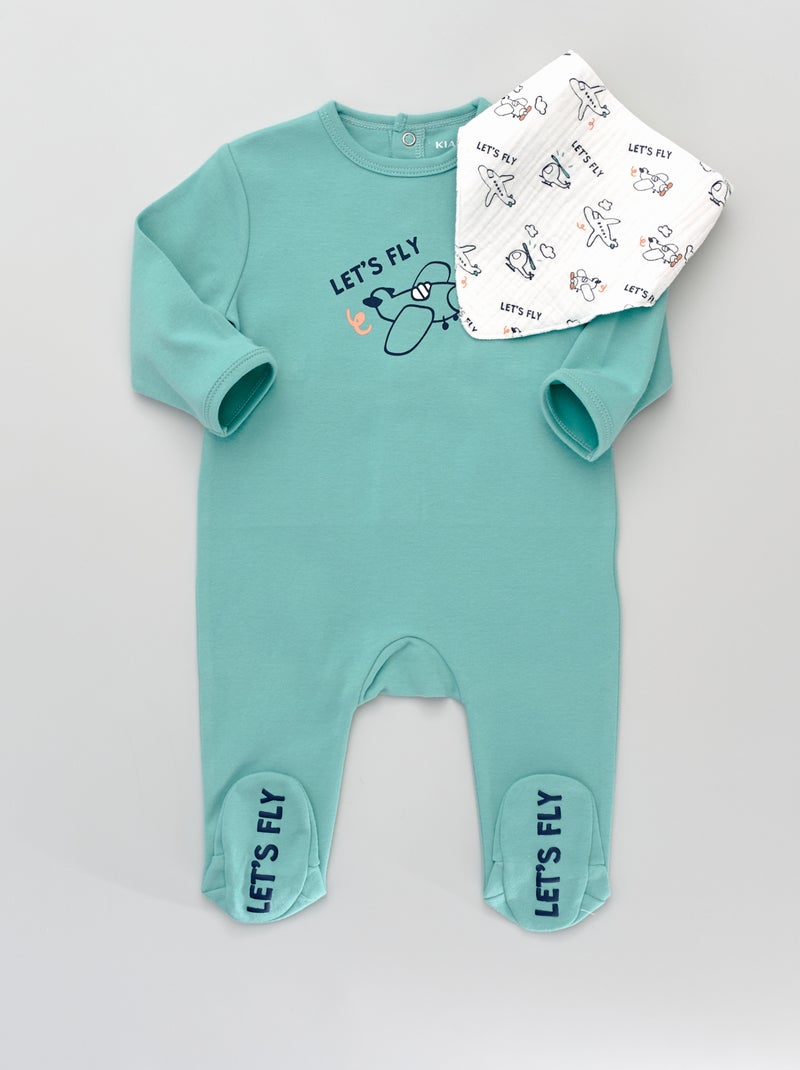 Tutina con piedini + bavaglino VERDE - Kiabi